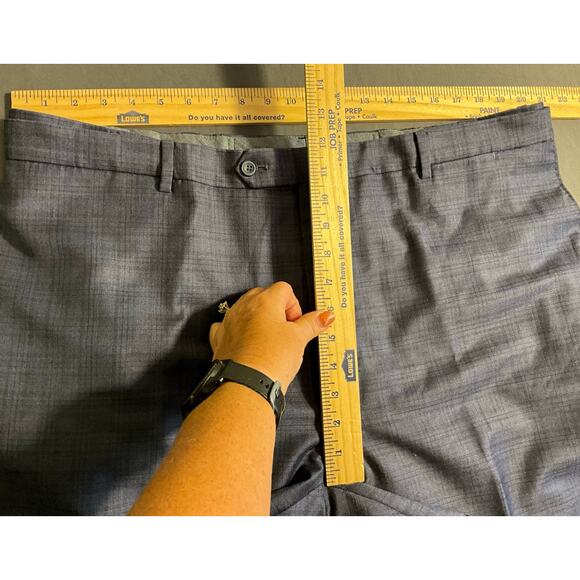 J.Hilburn Men's Adjustable Waist 100% Wool Dress Pants Blue Plaid - Picture 4 of 13